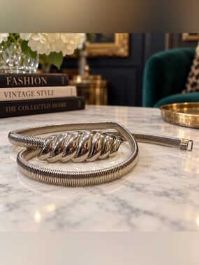 Rare Vintage D’Orlan Signed Silver Tone Stretch Coil Statement Belt